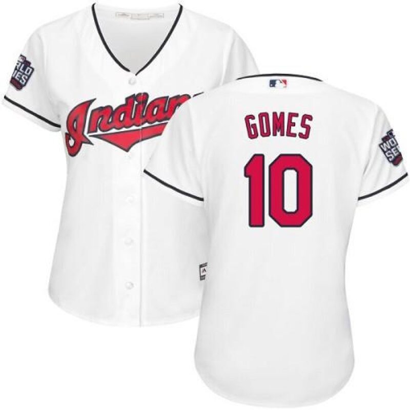6863cae043bc3_1 indians #10 Yan Gomes White 2016 World Series Bound Women's Home Stitched MLB Jersey