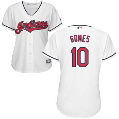 6863cae2dc269_1 indians #10 Yan Gomes White Women's Home Stitched MLB Jersey