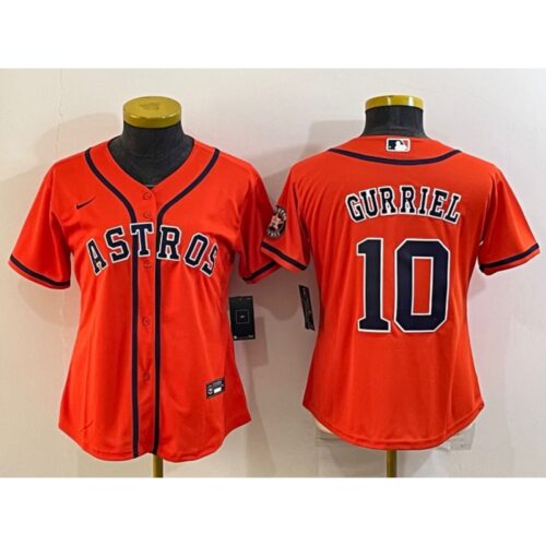 6863cb124d15d_1 Women's Houston Astros #10 Yuli Gurriel Orange With Patch Cool Base Stitched Baseball Jersey(Run Small)