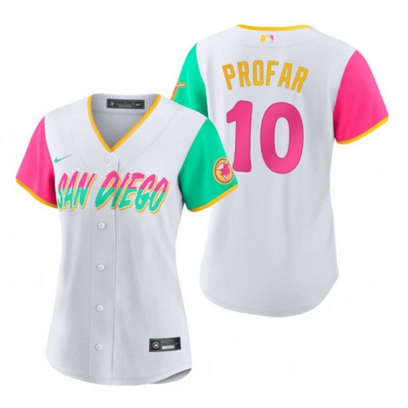 6863cb36648cf_1 Women's San Diego Padres #10 Jurickson Profar 2022 White City Connect Cool Base Stitched Baseball Jersey(Run Small)