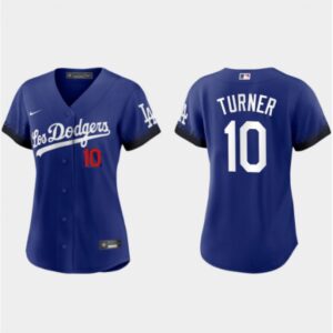 6863cb4170790_1 Women's Los Angeles Dodgers #10 Justin Turner 2021 Royal City Connect Cool Base Stitched Baseball Jersey(Run Small)