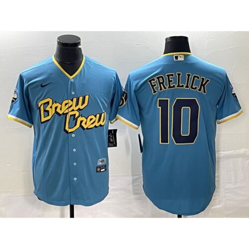 6863cb5d7eb25_1 Men's Milwaukee Brewers #10 Sal Frelick 2022 Powder Blue City Connect Cool Base Stitched Jersey