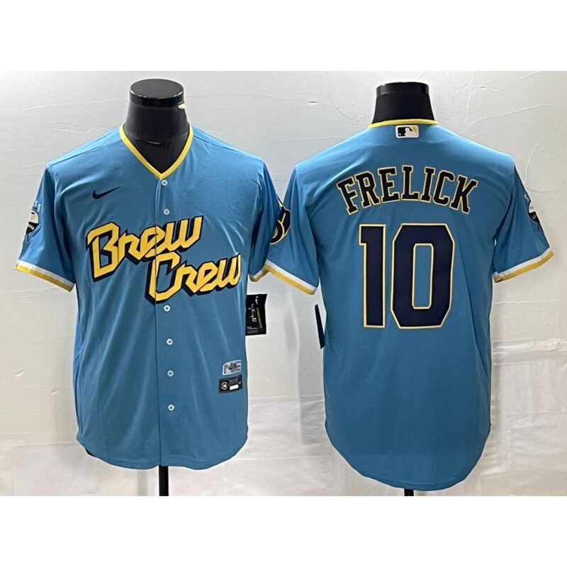 6863cb5d7eb25_1 Men's Milwaukee Brewers #10 Sal Frelick 2022 Powder Blue City Connect Cool Base Stitched Jersey