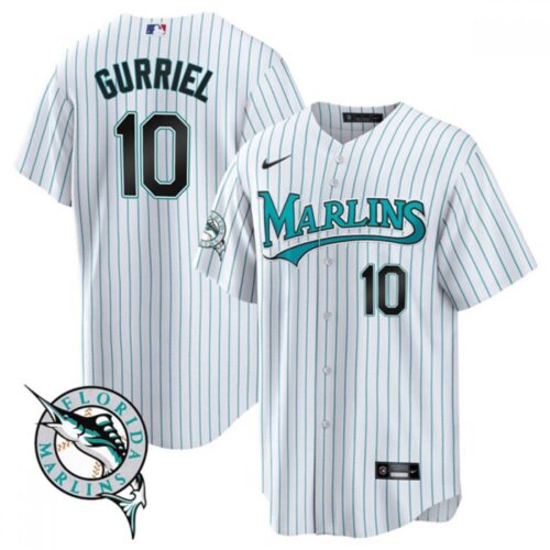 6863cb72c72fc_1 Men's Miami Marlins #10 Yulieski Gurriel White Cool Base Stitched Baseball Jersey