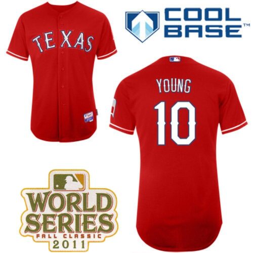 6863cbadc2c5b_1 Rangers #10 Michael Young Red Cool Base 2011 World Series Patch Stitched MLB Jersey