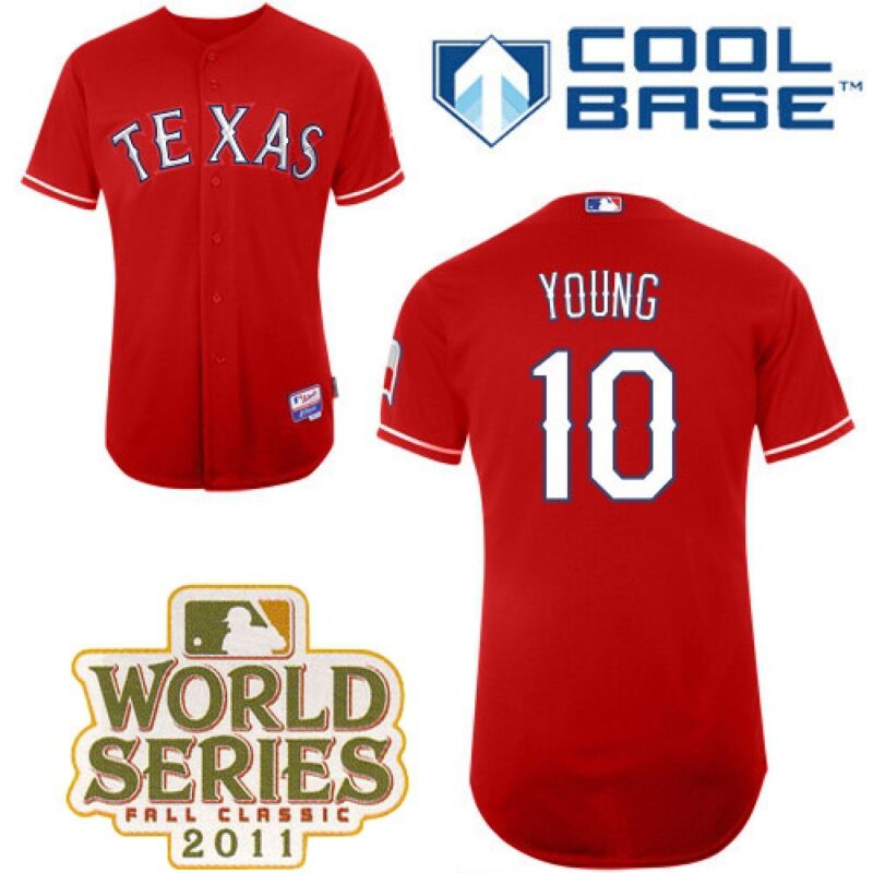 6863cbadc2c5b_1 Rangers #10 Michael Young Red Cool Base 2011 World Series Patch Stitched MLB Jersey