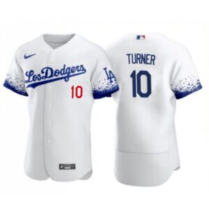 6863cbe832c0f_1 Men's Los Angeles Dodgers #10 Justin Turner 2021 White City Connect Flex Base Stitched Baseball Jersey