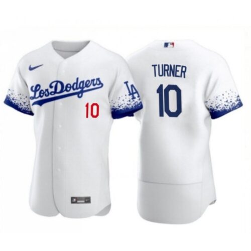 6863cbe832c0f_1 Men's Los Angeles Dodgers #10 Justin Turner 2021 White City Connect Flex Base Stitched Baseball Jersey
