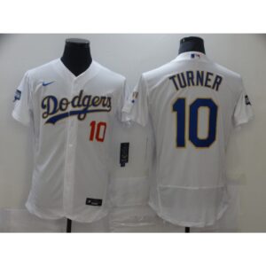6863cbeec3a25_1 Men's Los Angeles Dodgers #10 Justin Turner White Gold Championship Flex Base Sttiched MLB Jersey