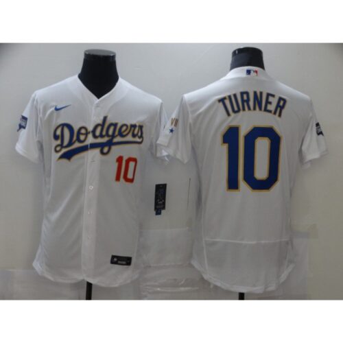 6863cbeec3a25_1 Men's Los Angeles Dodgers #10 Justin Turner White Gold Championship Flex Base Sttiched MLB Jersey