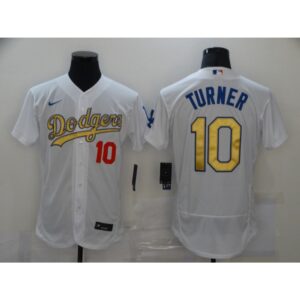 6863cbf591758_1 Men's Los Angeles Dodgers #10 Justin Turner 2021 White Gold Sttiched Jersey