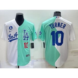 6863cc0397fe0_1 Men's Los Angeles Dodgers #10 Justin Turner 2022 All-Star White/Green Cool Base Stitched Baseball Jersey