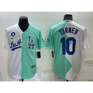 6863cc07488ef_1 Men's Los Angeles Dodgers #10 Justin Turner 2022 All-Star White/Green Cool Base Stitched Baseball Jersey