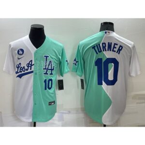 6863cc0b0ef86_1 Men's Los Angeles Dodgers #10 Justin Turner 2022 All-Star White/Green Cool Base Stitched Baseball Jersey