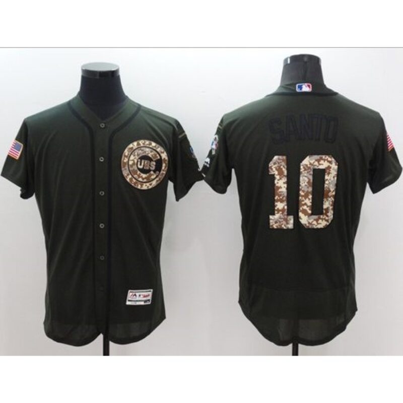 6863cc6dd322e_1 Cubs #10 Ron Santo Green Flexbase Authentic Collection Salute to Service Stitched MLB Jersey
