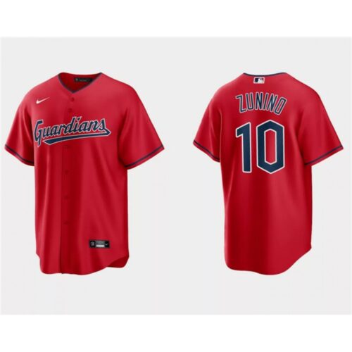 6863ccac5b4ea_1 Men's Cleveland Guardians #10 Mike ZuNino Red Cool Base Stitched Jersey