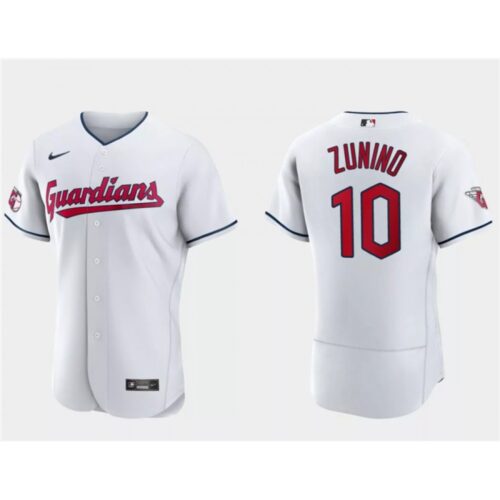 6863ccb35bb81_1 Men's Cleveland Guardians #10 Mike ZuNino White Flex Base Stitched Jersey