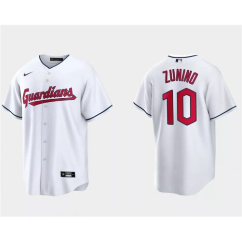 6863ccb71dd7a_1 Men's Cleveland Guardians #10 Mike ZuNino White Cool Base Stitched Jersey