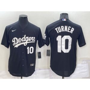 6863cd453f07c_1 Men's Los Angeles Dodgers #10 Justin Turner Black Cool Base Stitched Jersey