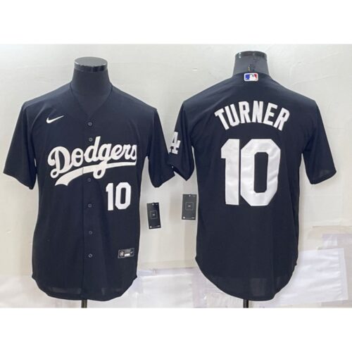 6863cd453f07c_1 Men's Los Angeles Dodgers #10 Justin Turner Black Cool Base Stitched Jersey