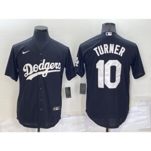 6863cd48eeb37_1 Men's Los Angeles Dodgers #10 Justin Turner Black Cool Base Stitched Jersey