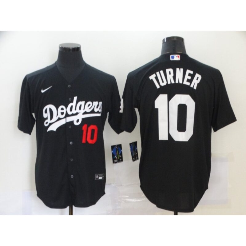 6863cd4cc21c1_1 Men's Los Angeles Dodgers #10 Justin Turner Black Cool Base Stitched Jersey