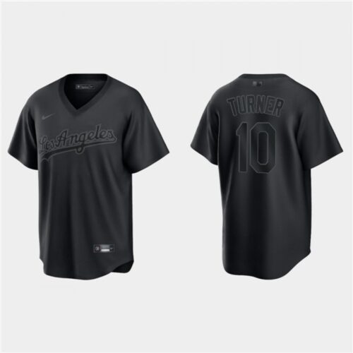 6863cd505b5b2_1 Men's Los Angeles Dodgers #10 Justin Turner Black Pitch Black Fashion Replica Stitched Jersey