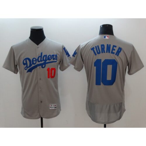 6863cd700b2b7_1 Men's Los Angeles Dodgers #10 Justin Turner Gray Flexbase Stitched MLB Jersey