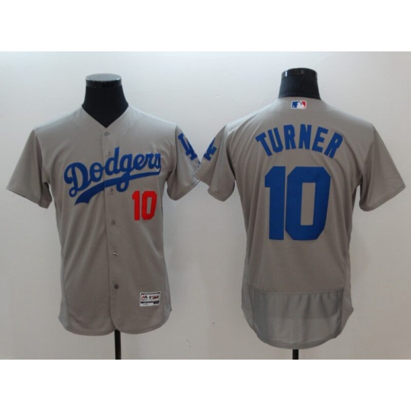 6863cd700b2b7_1 Men's Los Angeles Dodgers #10 Justin Turner Gray Flexbase Stitched MLB Jersey
