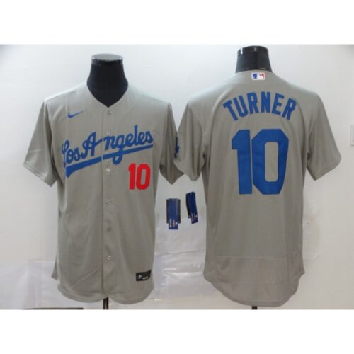 6863cd7394564_1 Men's Los Angeles Dodgers #10 Justin Turner Grey Flex Base Stitched MLB Jersey