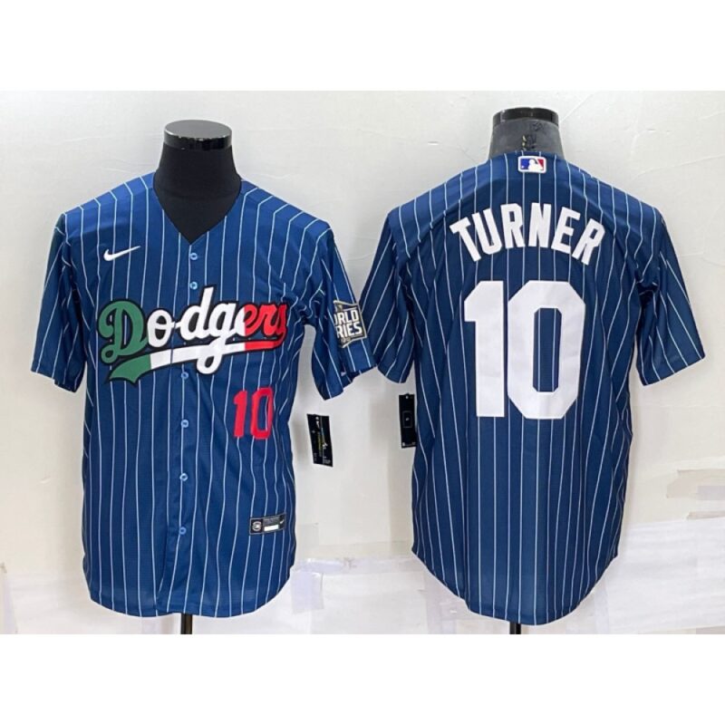 6863cd8fb0dc3_1 Men's Los Angeles Dodgers #10 Justin Turner Navy Mexico Cool Base Stitched Baseball Jersey