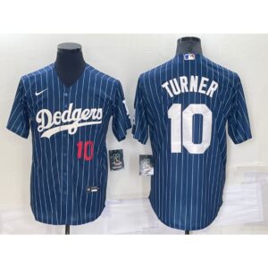 6863cd96b8d5f_1 Men's Los Angeles Dodgers #10 Justin Turner Navy Cool Base Stitched Baseball Jersey