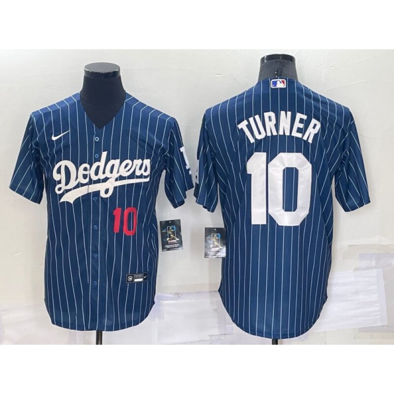 6863cd96b8d5f_1 Men's Los Angeles Dodgers #10 Justin Turner Navy Cool Base Stitched Baseball Jersey