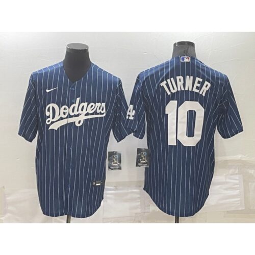 6863cd9dc5856_1 Men's Los Angeles Dodgers #10 Justin Turner Navy Cool Base Stitched Baseball Jersey