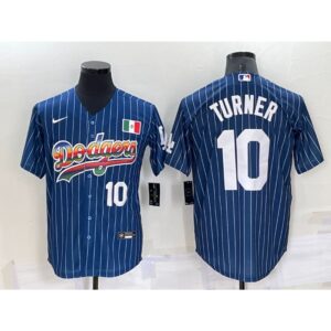 6863cda164ad0_1 Men's Los Angeles Dodgers #10 Justin Turner Navy Mexico Rainbow Cool Base Stitched Baseball Jersey