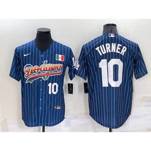 6863cda164ad0_1 Men's Los Angeles Dodgers #10 Justin Turner Navy Mexico Rainbow Cool Base Stitched Baseball Jersey