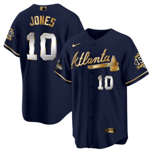 6863cdff34e37_1 Men's Atlanta Braves #10 Chipper Jones 2021 Navy/Gold World Series Champions With 150th Anniversary Patch Cool Base Stitched Jersey