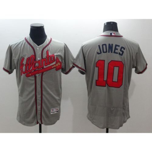 6863ce25a46c7_1 Braves #10 Chipper Jones Grey Flexbase Authentic Collection Stitched MLB Jersey