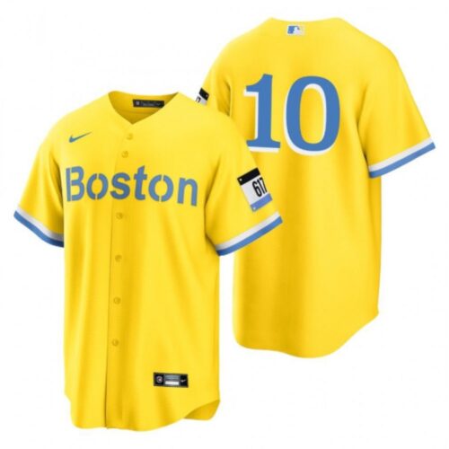 6863ce34563bc_1 Men's Boston Red Sox #10 Trevor Story Gold 2021 City Connect Stitched Baseball Jersey