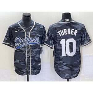 6863cec770106_1 Men's Los Angeles Dodgers #10 Justin Turner Gray Camo Cool Base With Patch Stitched Baseball Jersey