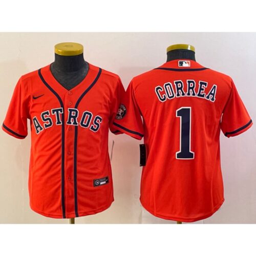 6863cf4f506d8_1 Women's Houston Astros #1 Carlos Correa Orange Cool Base Stitched Jersey(Run Small)