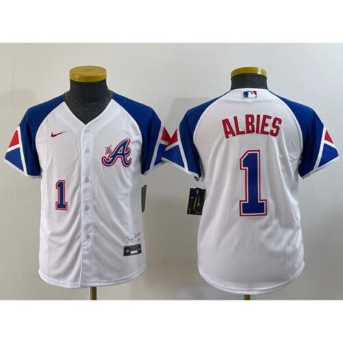 6863cf73ea98e_1 Youth Atlanta Braves #1 Ozzie Albies White 2023 City Connect With Patch Stitched Baseball Jersey