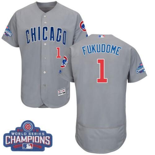 6863cfc7a05df_1 Cubs #1 Kosuke Fukudome Grey Flexbase Authentic Collection Road 2016 World Series Champions Stitched MLB Jersey