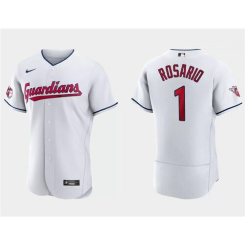 6863cfefdb2a9_1 Men's Cleveland Guardians #1 Amed Rosario White Flex Base Stitched Jersey