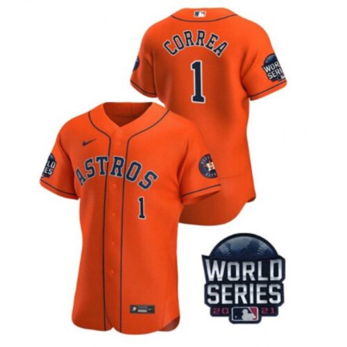 6863d0524642e_1 Men's Houston Astros #1 Carlos Correa 2021 Orange World Series Flex Base Stitched Baseball Jersey