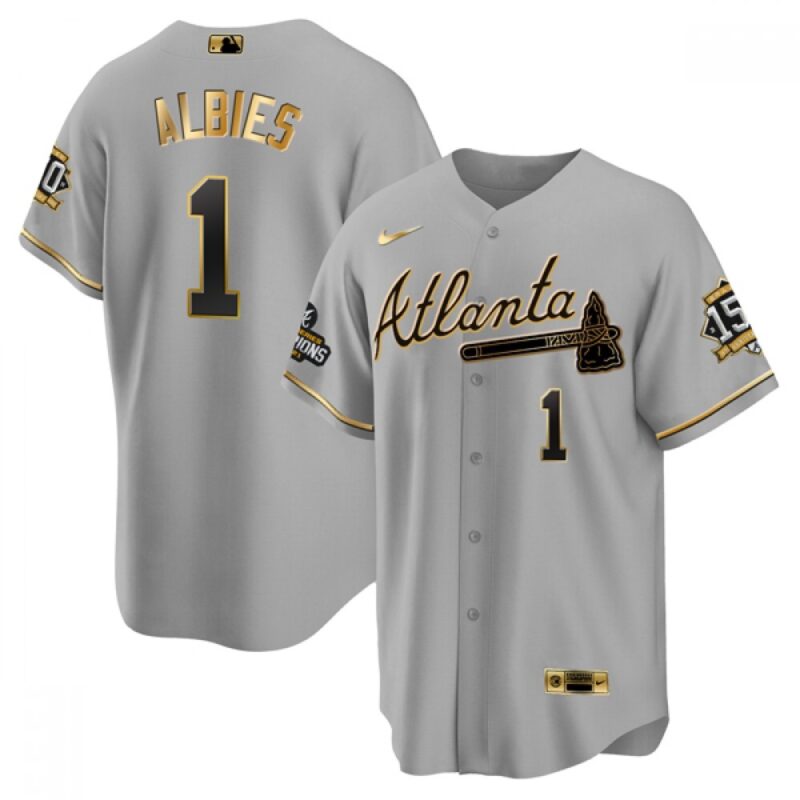 6863d11e6f1d8_1 Men's Atlanta Braves #1 Ozzie Albies 2021 Grey/Gold World Series Champions With 150th Anniversary Patch Cool Base Stitched Jersey