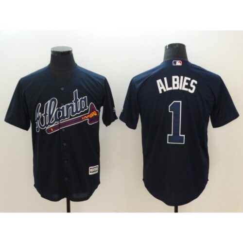 6863d12231552_1 Men's Atlanta Braves #1 Ozhaino Albies Navy Flexbase Stitched MLB Jersey