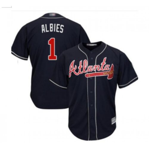 6863d12651f5e_1 Men's Atlanta Braves #1 Ozzie Albies Navy Cool Base Stitched MLB Jersey