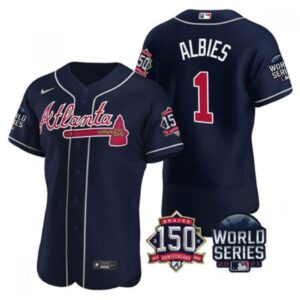 6863d12d84af3_1 Men's Atlanta Braves #1 Ozzie Albies 2021 Navy World Series With 150th Anniversary Patch Stitched Baseball Jersey