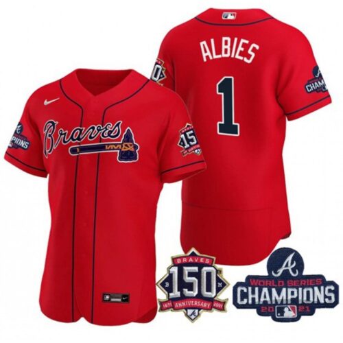 6863d1413ec6f_1 Men's Atlanta Braves #1 Ozzie Albies 2021 Red World Series Champions With 150th Anniversary Flex Base Stitched Jersey